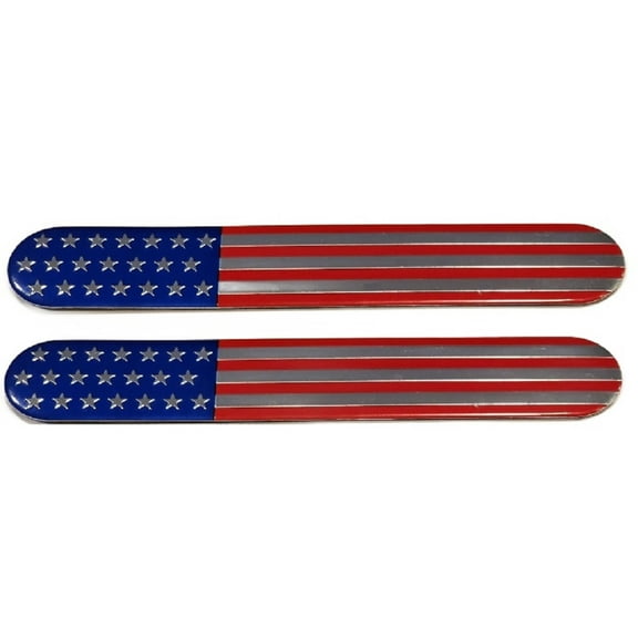 Set of Two -Premium Aluminum- United States American Flag Oval Decal Emblem Sticker Badge 6"x1" Universal Stick Anywhere 4th of July Car Truck Fender Door Window Glass Patriotic Gift Stocking Stuffer
