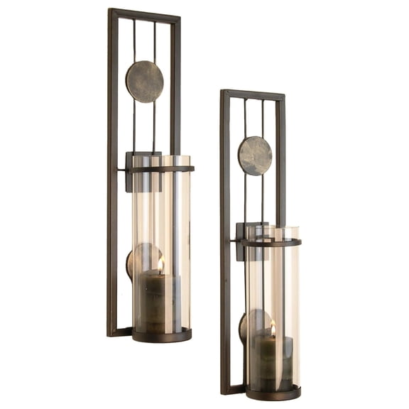 Set of Two Wall Sconces, Metal Wall Dcor, Antique-Style Metal Sconce for Home, Patio or Office  Decorative Metal Wall Scone, Candle Holder, Real or Battery Operated Candles