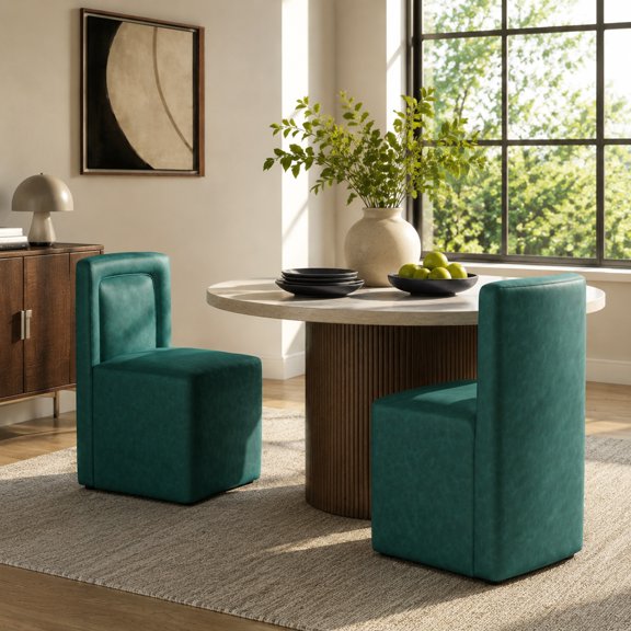 Set Upholstered Dining Chairs, 400 LBS Capacity, Green, Plywood and PU
