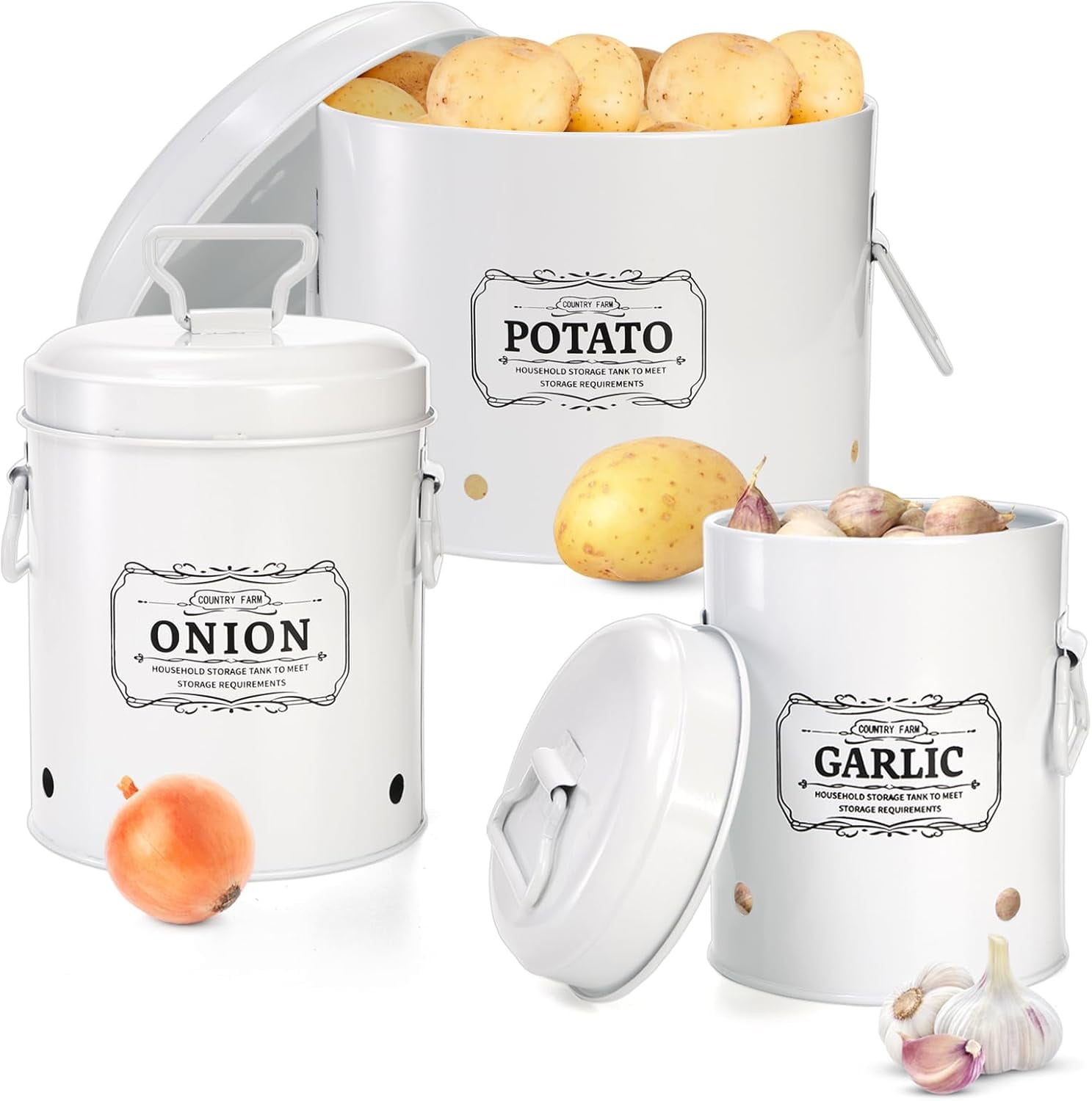 Farmhouse Vegetable Storage Bin – Galvanized Iron Tin With Aerating Holes For Potatoes, Onions, Garlic, Kitchen & Pantry Decor