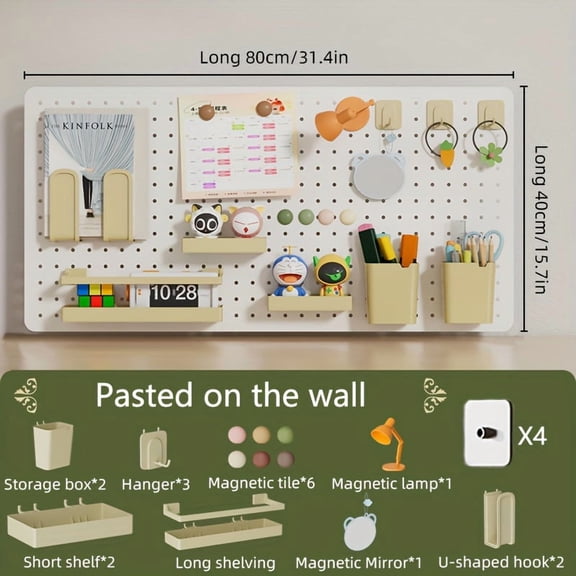 Set of Wall-Mounted or Floor-Standing 32 by 16 Inch Metal Pegboard Panels with Varnished Edges, Complete Kit for Multi-Purpose Storage in Home, Game Room, Garage, or Utility Areas