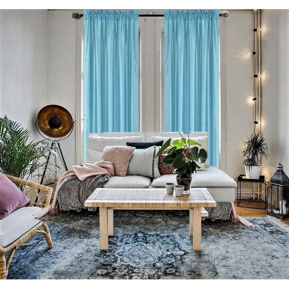 Set Window Curtain Faux Silk Rod Pocket Drape Solid Mix & Match Solid Color