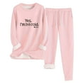 thumbnail image 1 of Set for Women Outfit Fashion Printed Round Neck Long Sleeved Top and Drawstring Pants Keep Warm Sets Oversized Solid Color Soft Thermal Clothing Sets Winter Fleece Cozy Loungewear Sets Woman, 1 of 2