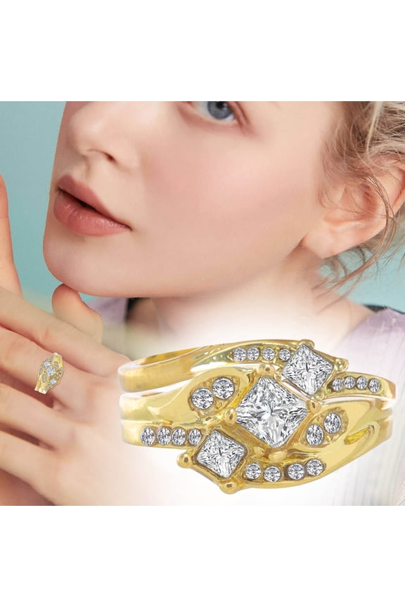 Set Women's Wedding Engagement Ring Gold Rose Gold Imitation Zircon Ring 3PCS