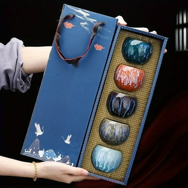 A Set of Wuyi Mountain Ceramic Tea Cups, Traditional Chinese Kiln Jian Five Elements Master Cups, High-end Kung Fu Tea Set, Single Large Sample Tea Cup
