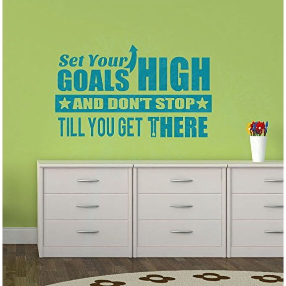 Set Your Goals High Vinyl Lettering Quote Inspirational Art for Home Décor Wall Stickers, 23x14-Inch, Teal