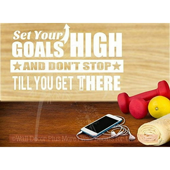 Set Your Goals High Vinyl Lettering Quote Inspirational Art for Home Décor Wall Stickers, 23x14-Inch, White