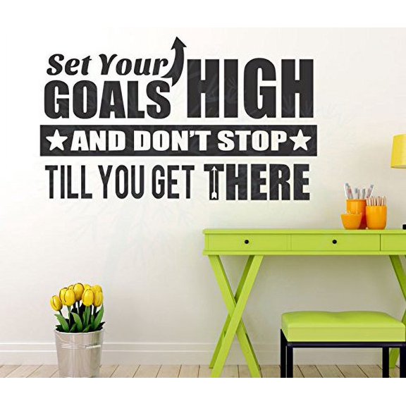 Set Your Goals High Vinyl Lettering Quote Inspirational Art for Home Décor Wall Stickers, 33x20-Inch, Black