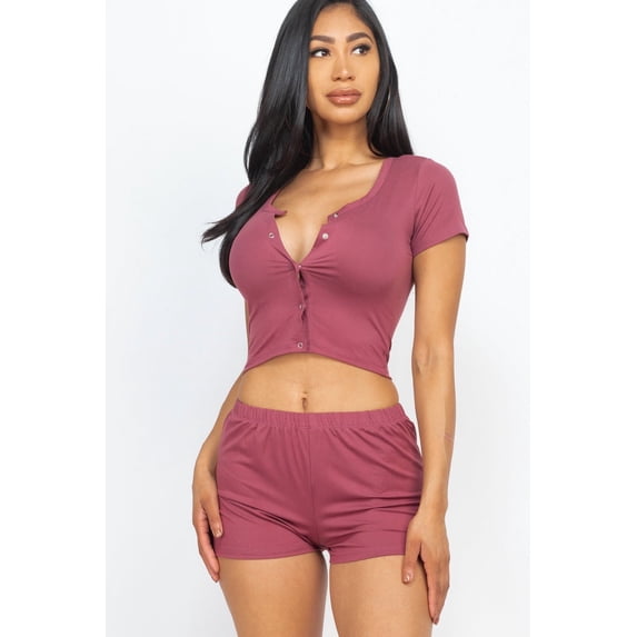 Set featuring a Short Sleeve Button-Up Top and Shorts