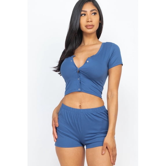 Set featuring a Short Sleeve Button-Up Top and Shorts