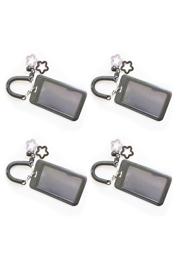 Set fo 4pcs Lightweight Keychain with Integrated Card Pocket Star Accent with Spring Rope for Keys Cards Compact Carry