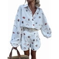 thumbnail image 1 of Set for Women Long Sleeve Shirt and Shorts Set White 2 Piece Set S, 1 of 10
