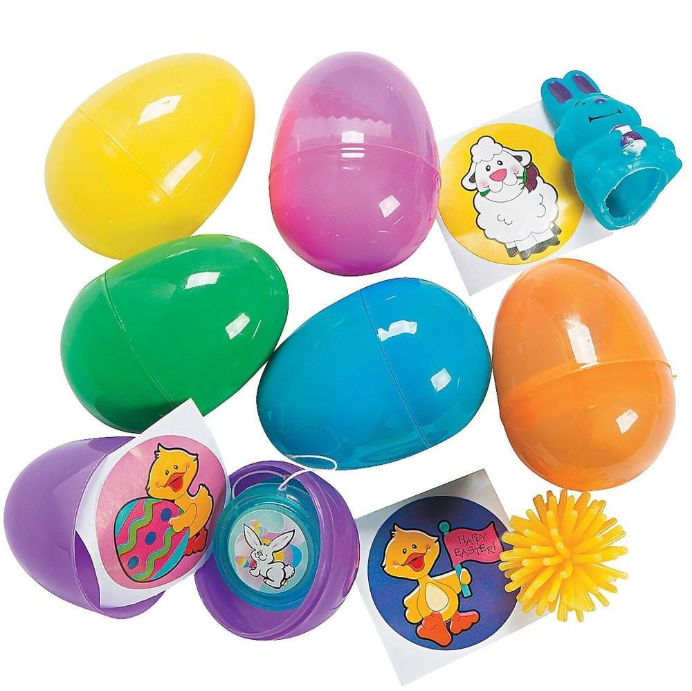 Fun Little Toys 12 Pcs Easter Basket Stuffers Eggs Prefilled with Animal Figures, Plastic Easter Eggs Bulk with Hunt Games Activities Supplies Toys
