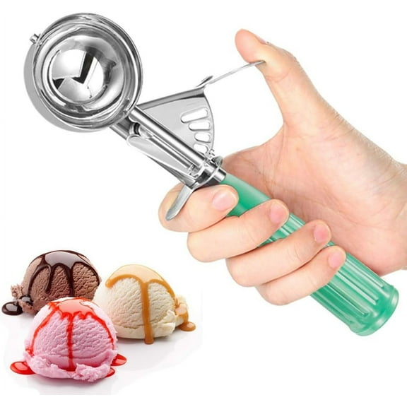 Set of 1/3 Ice Cream Scoop with Trigger, Cookie Scoop Stainless Steel Ice Cream Scooper for Kids & Families