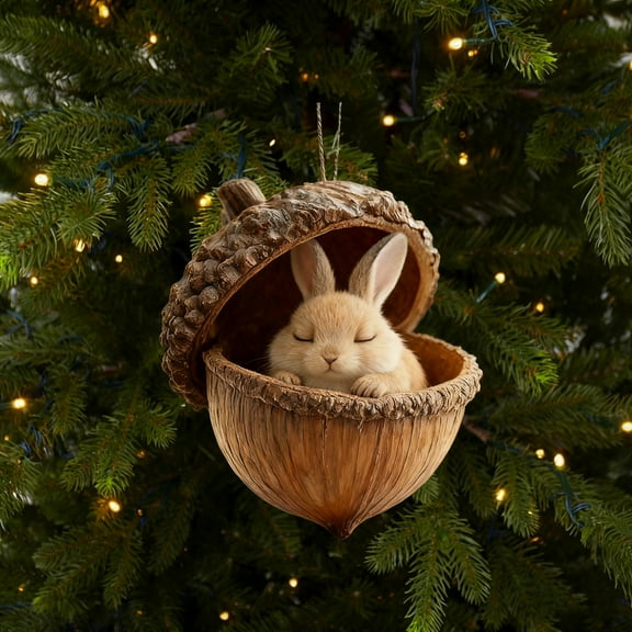 Set of 1 Forest Animal Acorn Christmas Ornaments, Resin Animal Figurines for Christmas Tree Hanging Decor(I)