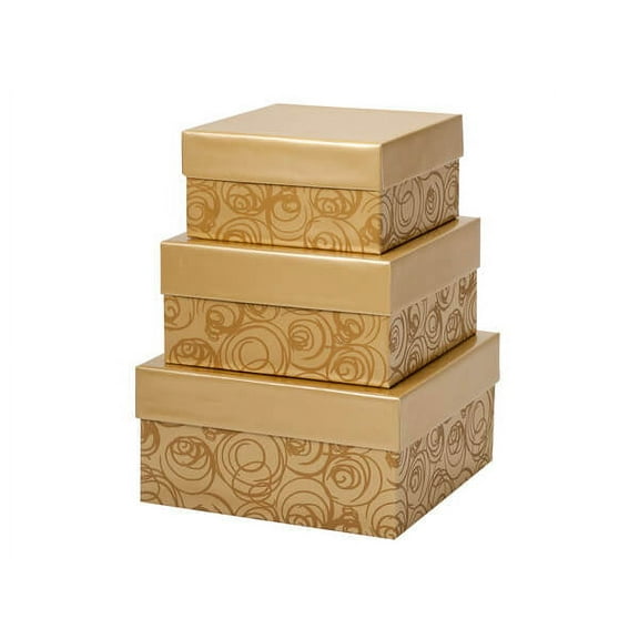 Set of 1, Golden Scroll Nested Boxes, Large 3 Piece Set For Wedding Table Centerpieces, Gourmet Food Towers Or Everyday Gifting