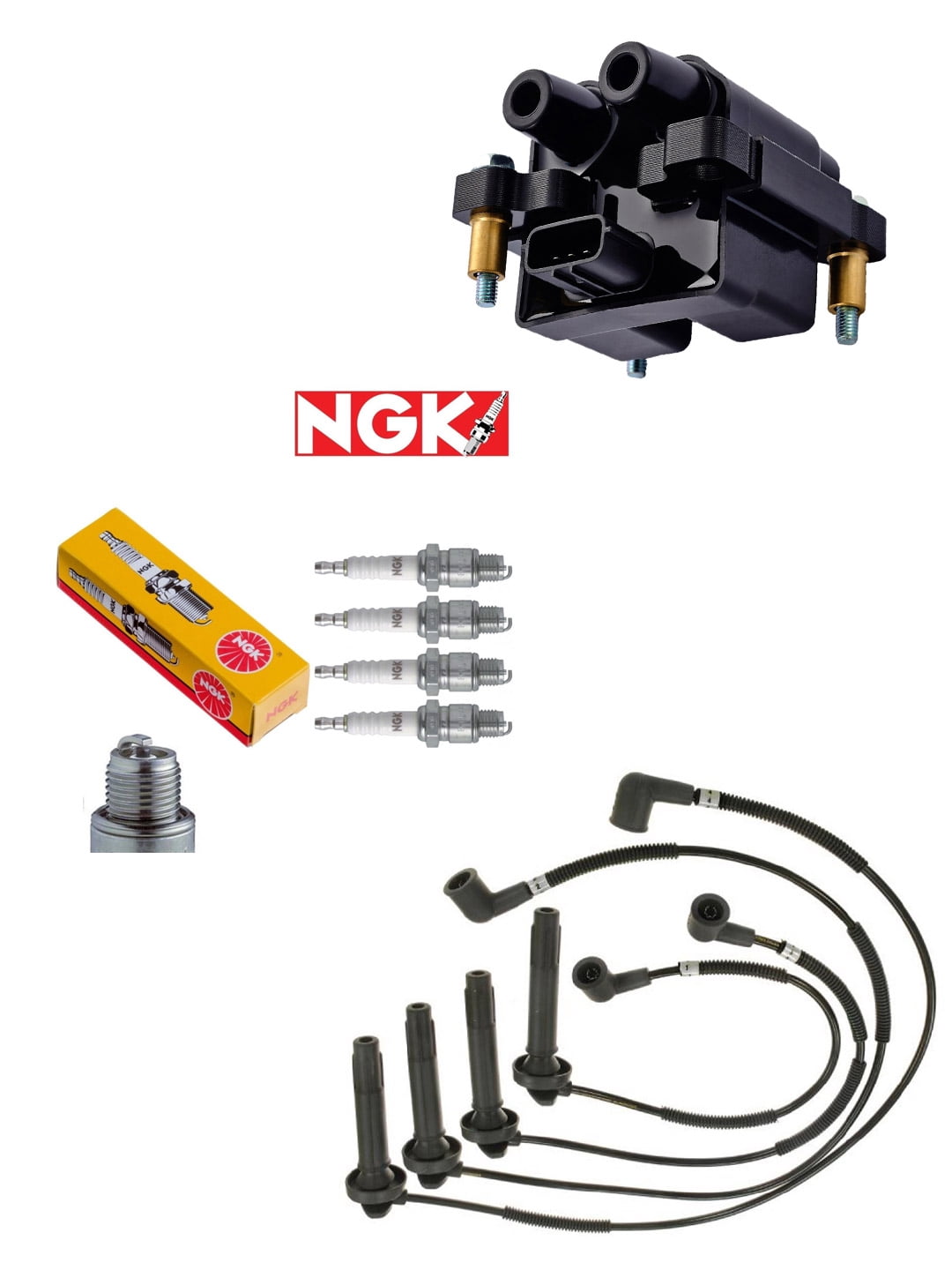 Set of 1 ISA Ignition Coil, 4 NGK Spark Plugs and Wireset Compatible with  2005-2010 Subaru Forester 2.5L Replacement for UF538