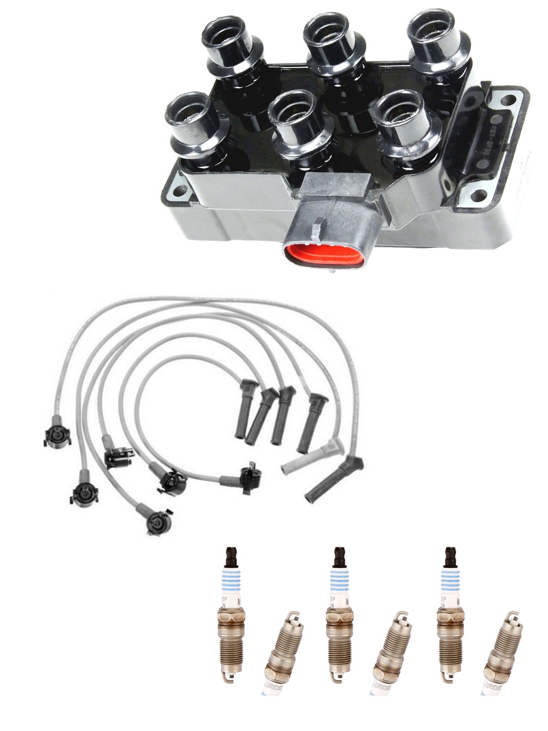 Set of 1 ISA Ignition Coil Pack and 6 Spark Plugs with Wire Set 2001-2011 For Ford Mustang Ranger 4.0L V6 Replacement for FD480 FD490 26686