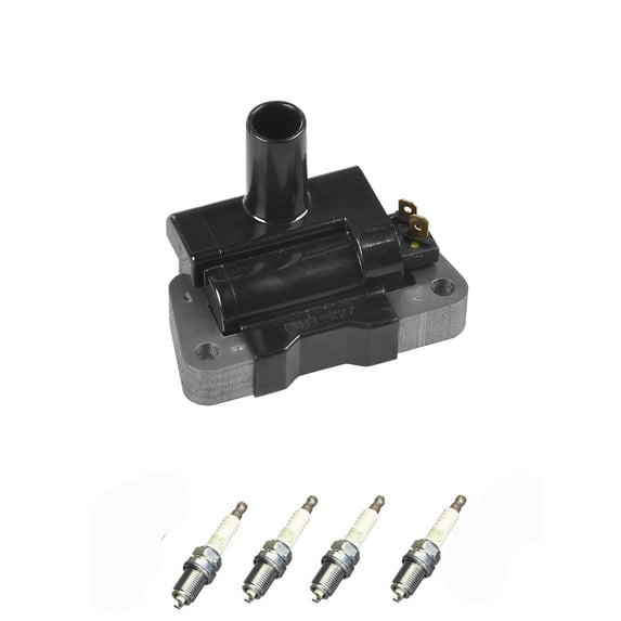 Set of 1 ISA Ignition Coil and 4 NGK Spark Plugs Compatible with 1995-2004 Nissan Tsubame 1.6L L4 1597cc Replacement for UF371
