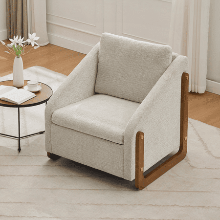 Set of 1 Modern Chenille Fabric Armchair with Wooden Frame for Living Room/ Bedroom - Beige