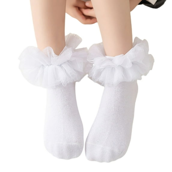 Set of 1 Pair Baby Short Socks with Large Ruffle Trim for Spring and Fall 1 to 10+ Year Kids Ankle Socks Comfortable