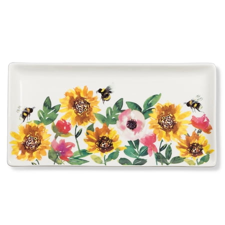 Tabletop Sunflowers & Bees Platter Ceramic Spring Summer 27Mirasol-Pltr