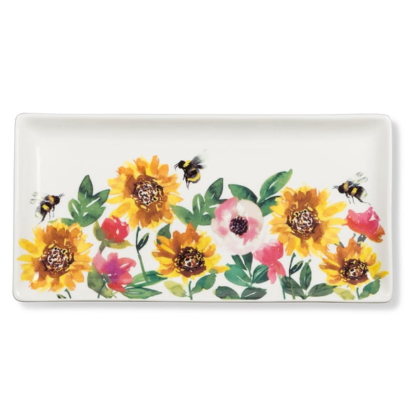 Tabletop Sunflowers & Bees Platter Ceramic Spring Summer 27Mirasol-Pltr