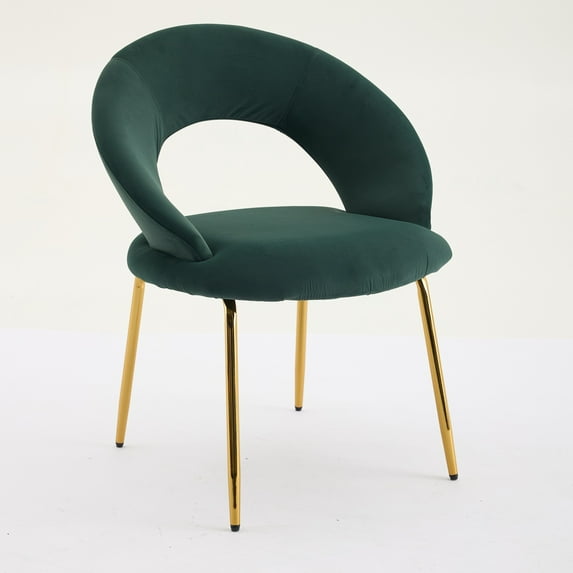 Set of 1 Velvet Dining Chairs with Curved Backrest and Golden Metal Legs for Kitchen or Dining Room (Green)