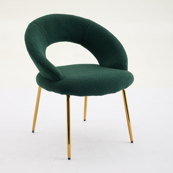 Set of 1 Velvet Fabric Dining Chairs with Curved Backrest and Golden Metal Legs for Kitchen or Dining Room (Green)