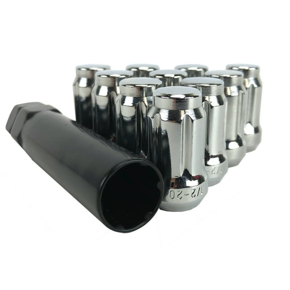 Set of (10) 1/2" Lug Nuts Chrome 6 Spline Closed End Lugnuts 1/2x20 Jeep w/ Key