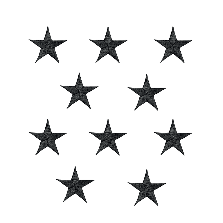 Set of 10, 1-5/8 Black 5-point Stars, Embroidered, Iron on Patch