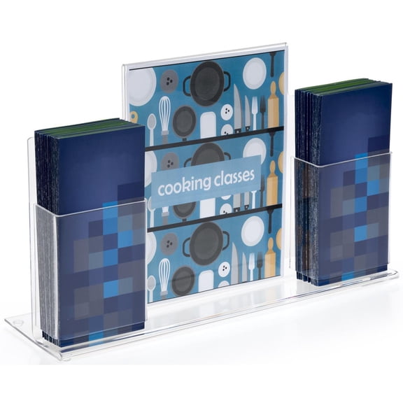 Set of 10, 8.5" x 11" Sign Frames with 2 Brochure Pockets for 4" x 9" Pamphlets, for Countertop Use, Clear Acrylic