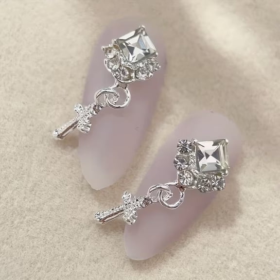 Set of 10 Alloy Square Cross Nail Charms, Including Rhinestones And Decorations for Nail Art, Gems, And Supplies