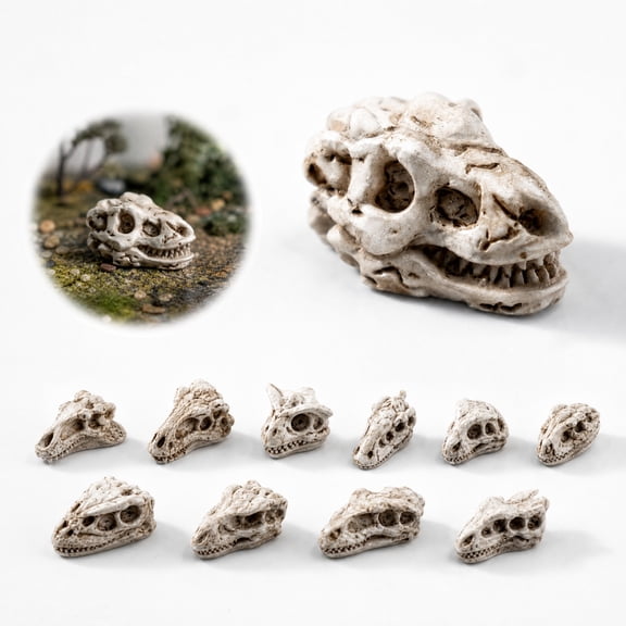 Set of 10 Animal Skull Resin Figurine Miniature Head Bone for DIY Scene Desktop Display Party Decoration