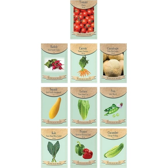 Set of 10 Assorted Vegetable & Herb Seed Packets - Create a Deluxe Garden Heirloom Seeds - 100% Non-GMO (10)