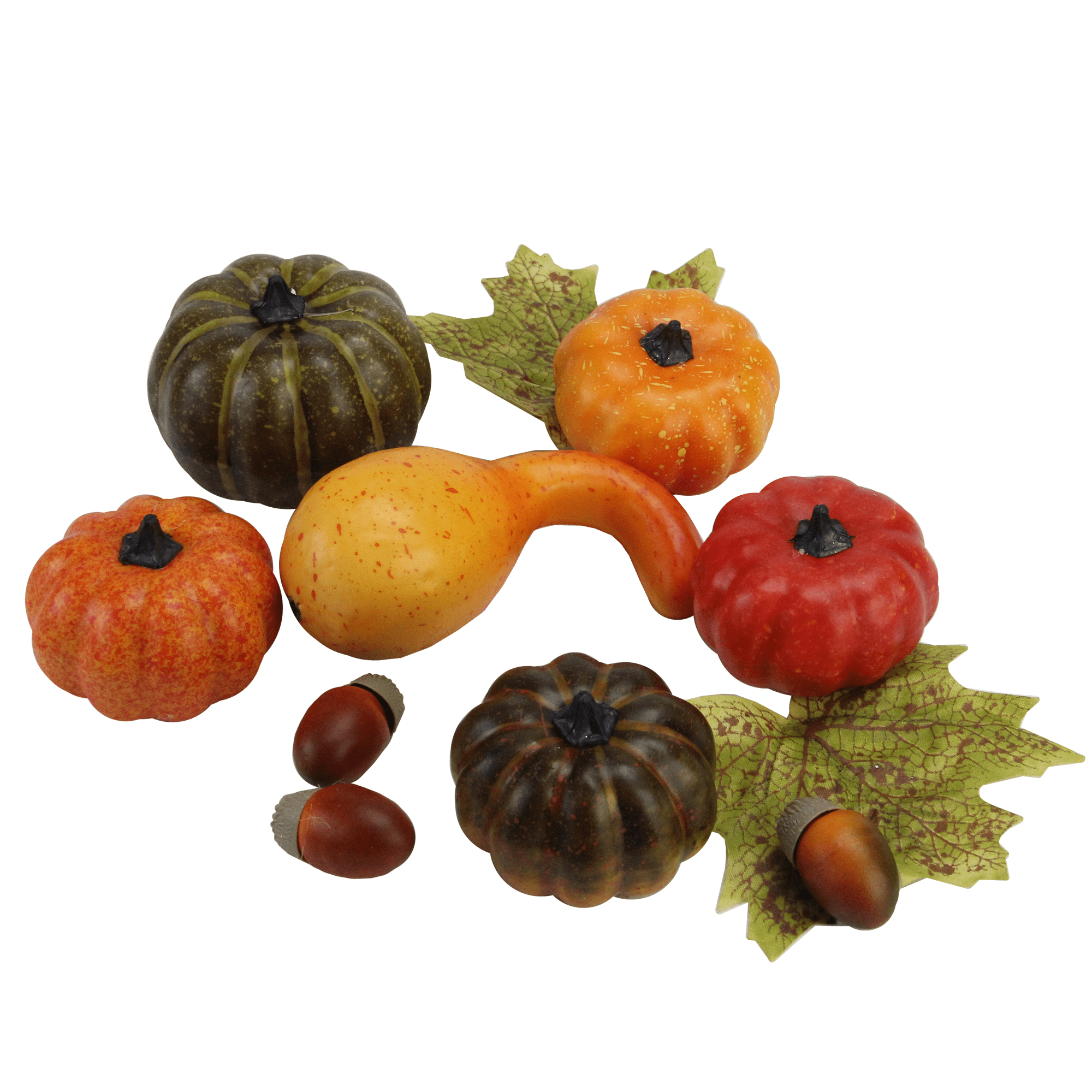 10-Piece Fall Harvest Artificial Pumpkin, Gourd, Acorn, and Leaf Set
