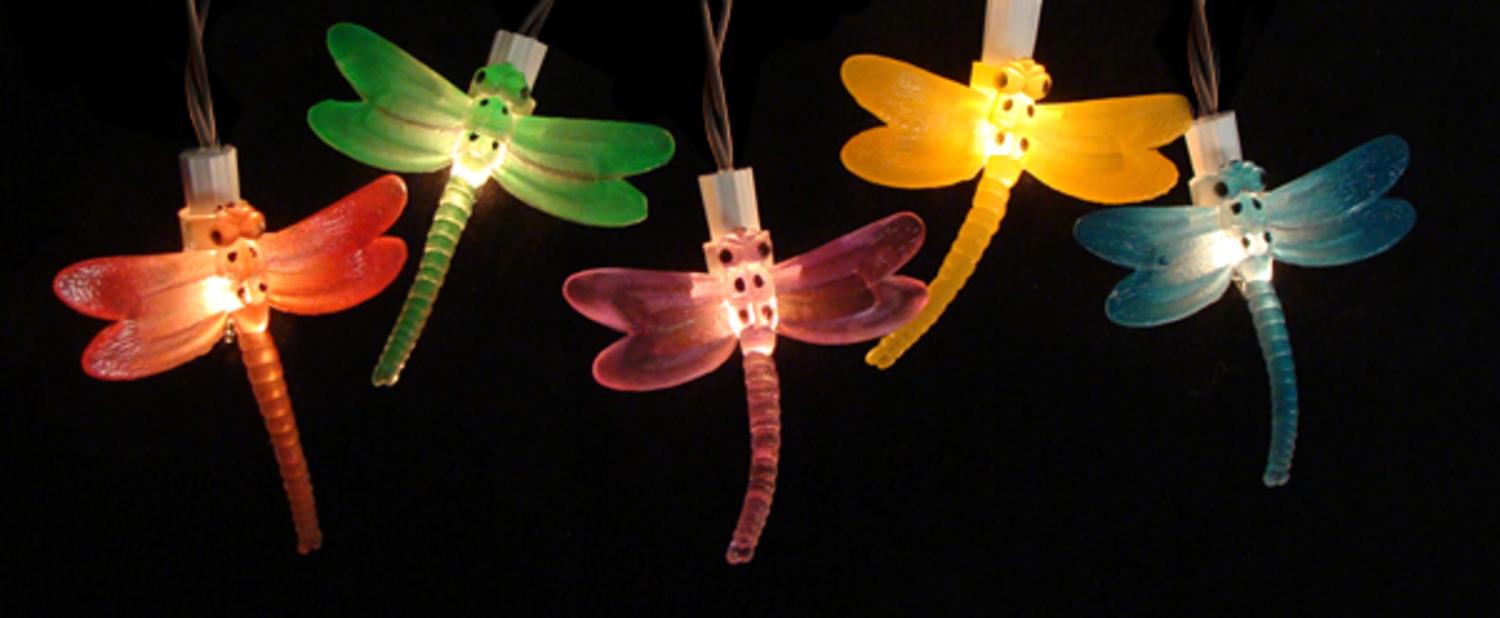 Set of 10 Battery Operated LED Dragonfly Garden Patio Umbrella Lights