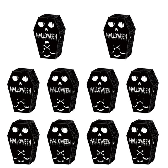 Set of 10 Black Coffin Treat Boxes with Skull Face, Halloween Candy Gift Boxes for Party Favors