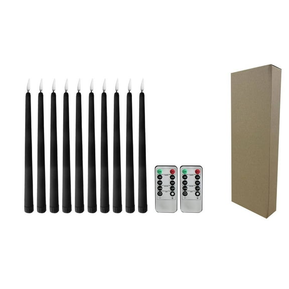 Set of 10 Black Flameless Taper Candles with Remote Control, Battery Operated LED Candles for Home Decor, Safe for Indoor Use