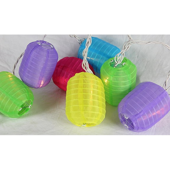 Set of 10 Bright and Colorful Cylinder Chinese Lantern Patio Lights - White Wire