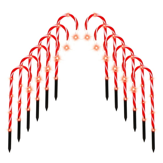 Set of 10 Christmas Candy Cane LED Pathway Lights with Remote Control, Plug-In