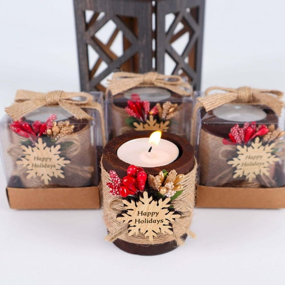 Set of 10 Christmas Wooden Candle Holder Gift, Noel New Year Xmas Favors