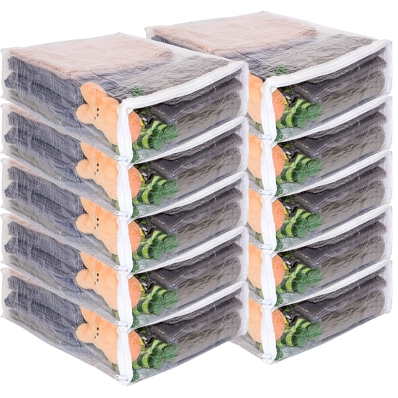 Set of 10 Clear Vinyl Zippered Storage Bags 15 x 18 x 5 Inch