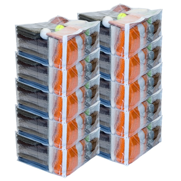 Set of 10 Clear Vinyl Zippered Storage Bags 24 x 20 x 11 Inch