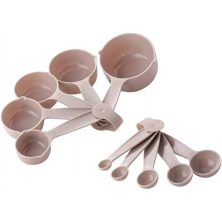 Set of 10 Colored Black White Beige Plastic Measuring Cups and Spoons Set  (Gray)