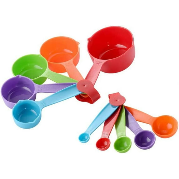 Set of 10 Colored Black White Beige Plastic Measuring Cups and Spoons Set (Multicolor)