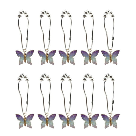Set of 10 Colorful Acrylic Butterfly Shower Curtain Hook Decorative Rustproof Curtain Rings Hangers Bathroom Accessories