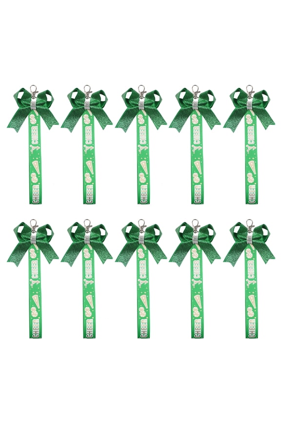 Set of 10 Colorful Cheerleading Keychains Polyester Cheer Bows Ribbon Keyring Accessory for Sporty Girls and Teens