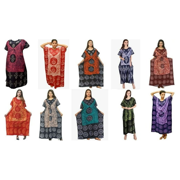 Set of 10 Colors Cotton Batik Kaftan Assorted Print House Dress Long Caftan