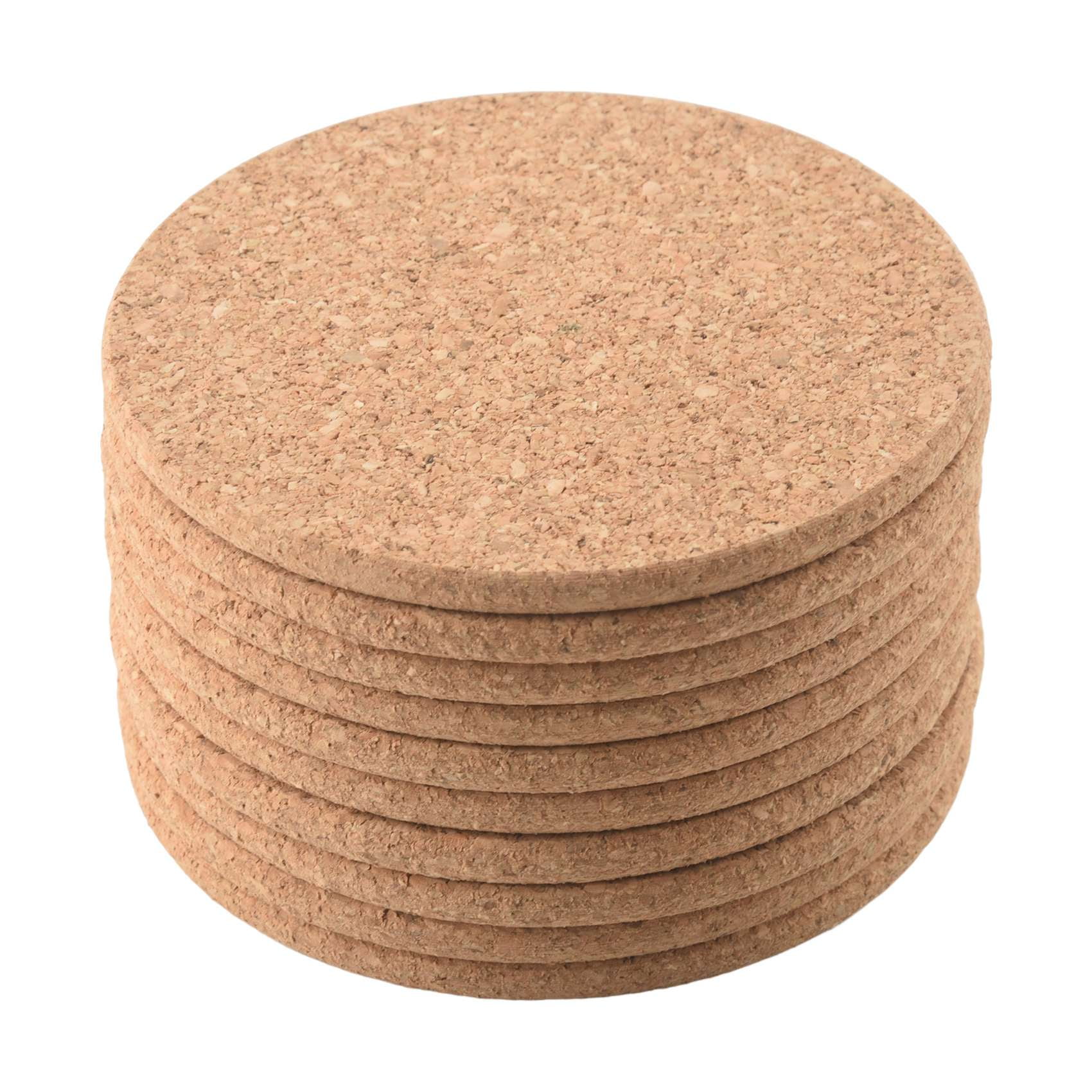 Set of 10 Cork Bar Drink Coasters Absorbent and Reusable 90mm, 5mm Thick